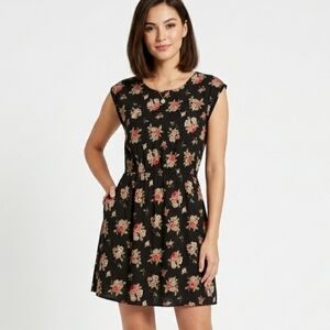 BLACK FLORAL Black Pink Roses Y2K Dress Size S